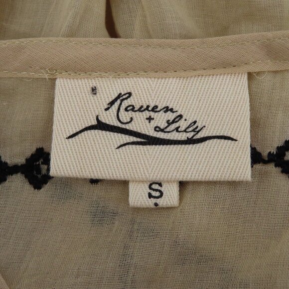 Raven + Lily Womens Small Beige Black Embroidered Cutout Back Short Sleeve Dress - Picture 8 of 12